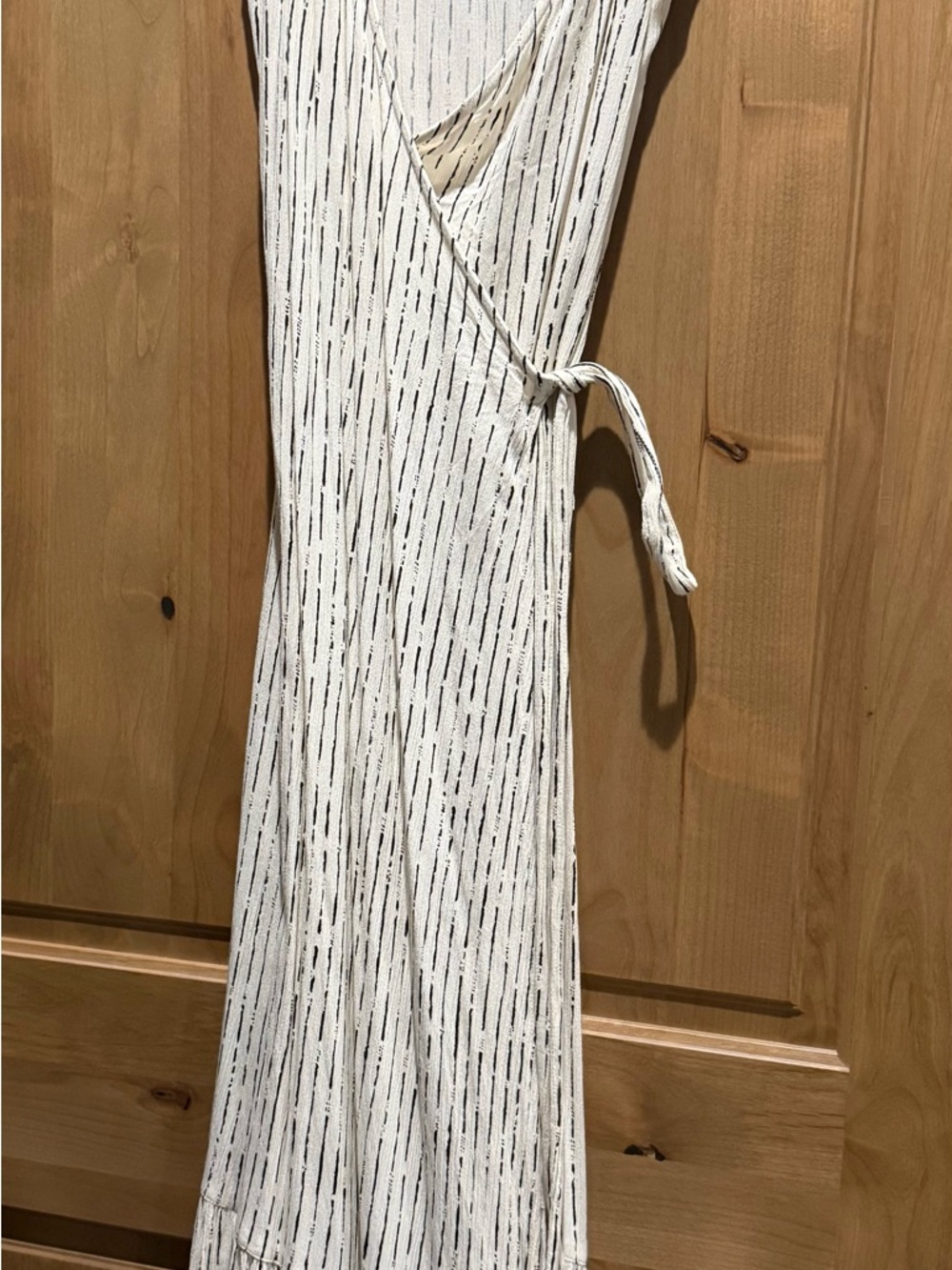 Billabong White Wrap Midi Dress with Black Linear Print